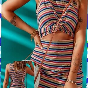 Colorful Striped Twist Sleeveless Mini Dress